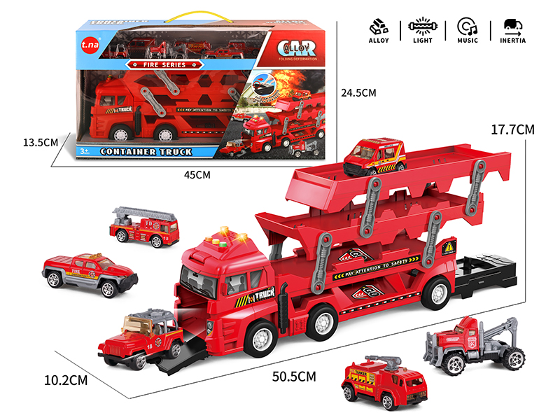 Fire Control Series Fold Container Truck(Sound & Light) With 6 Alloy Car