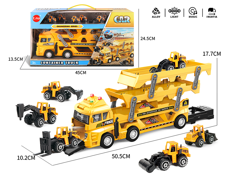 Engineering Series Fold Container Truck(Sound & Light) With 6 Alloy Car