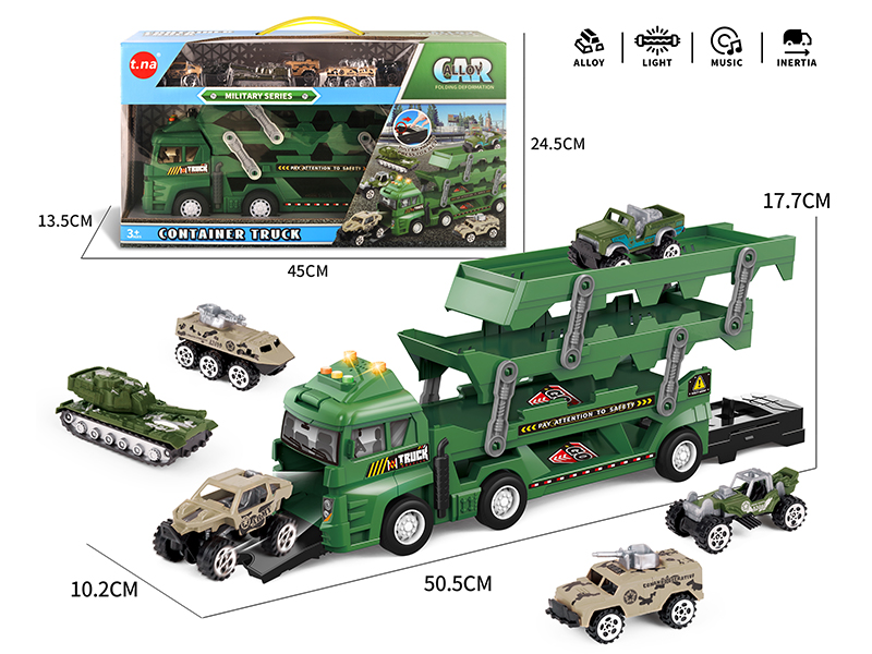 Military Series Fold Container Truck(Sound & Light) With 6 Alloy Car