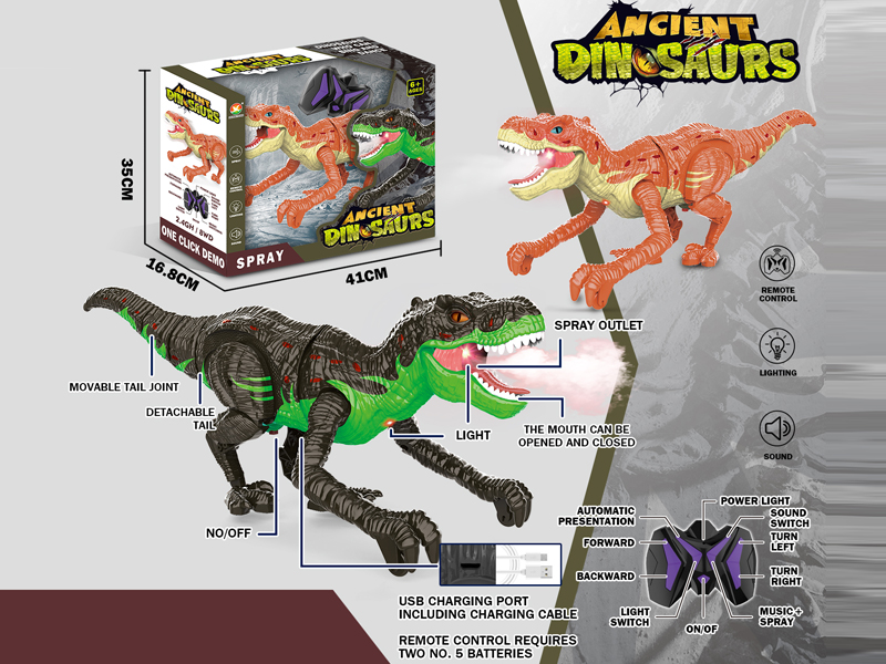 2.4G R/C 8Ch Spray Tyrannosaurus Rex Walks With Sound And Light Spray