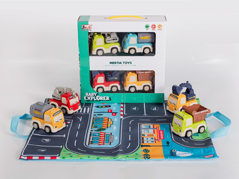 Friction Excavator, Dump Truck, Crane, Oil Tank Truck(4PCS)+Map Storage Bag