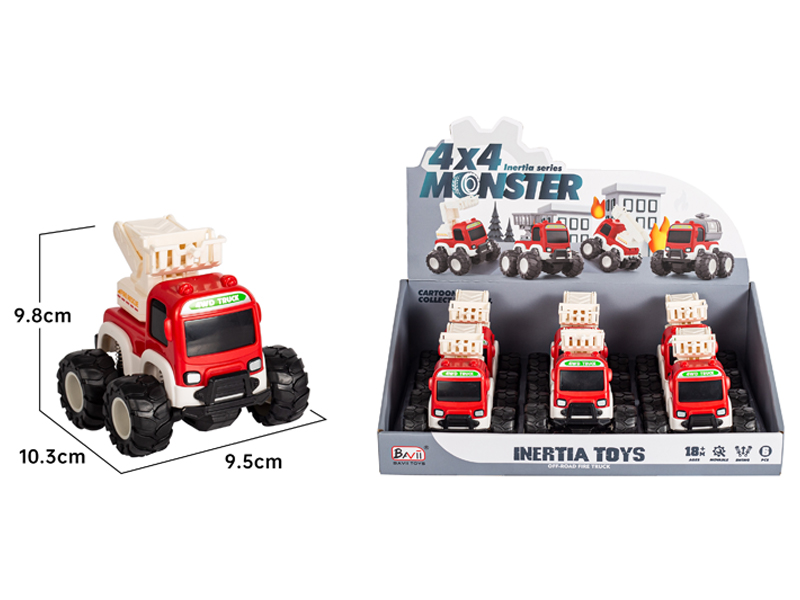 6Pcs 4Wd Friction Off-Road Fire Lift Truck