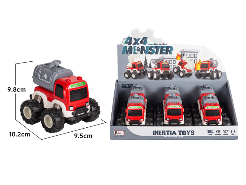 6Pcs 4Wd Friction Off-Road Fire Water Gun Truck