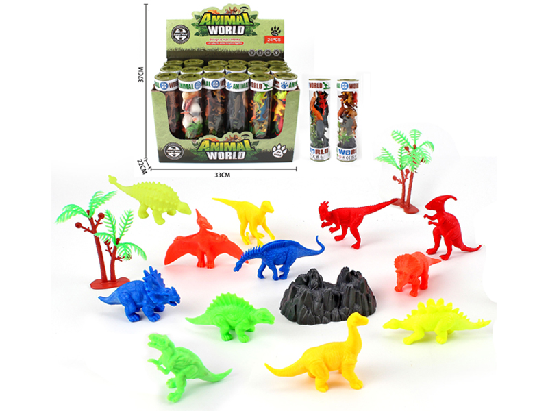 24PCS Solid Color Dinosaur Toy Set