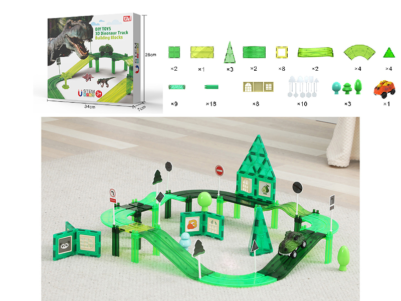 DIY Toys 3D Dinosaur Track Magnetic Building Blocks Electric Track Car(1 Car)
