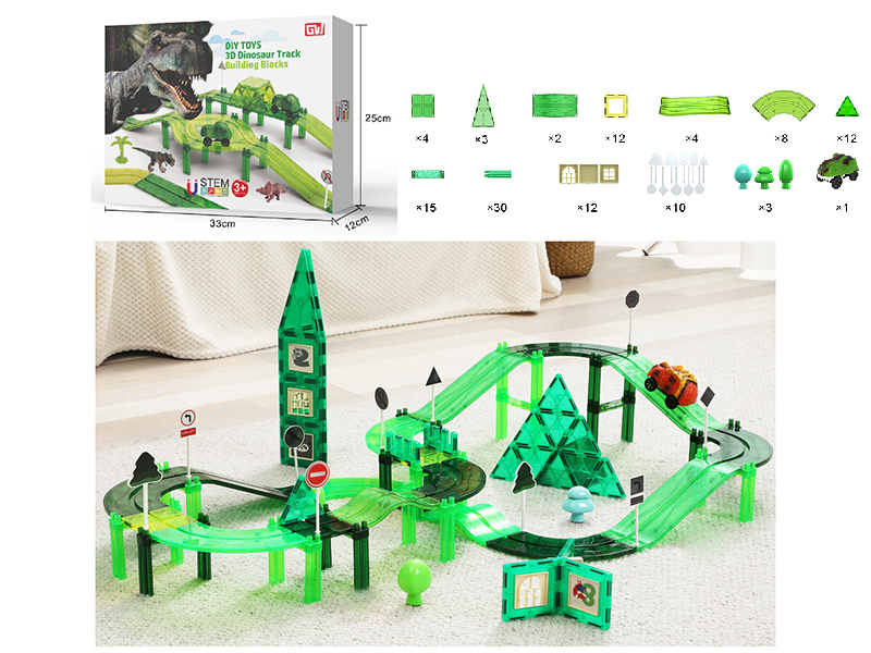 DIY Toys 3D Dinosaur Track Magnetic Building Blocks Electric Track Car(1 Car)