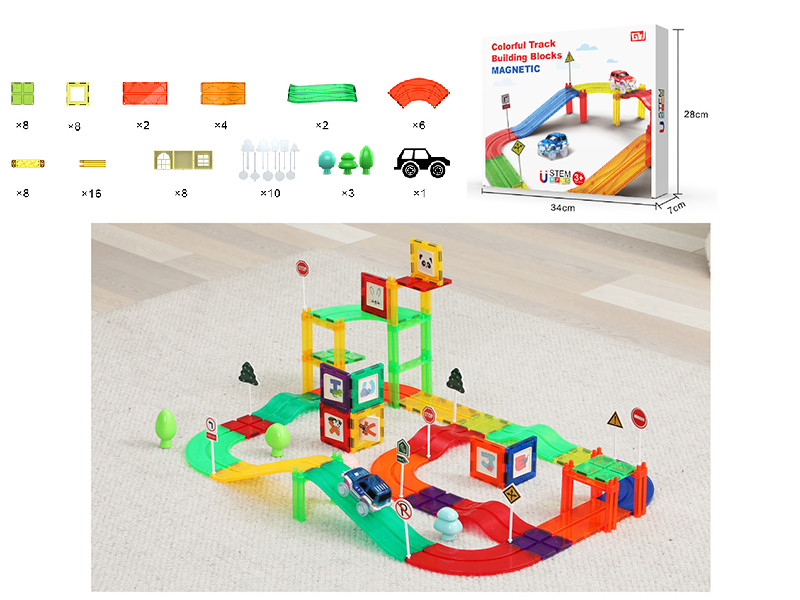 Colorful Track Magnetic Building Blocks Electric Track Car(1 Car)