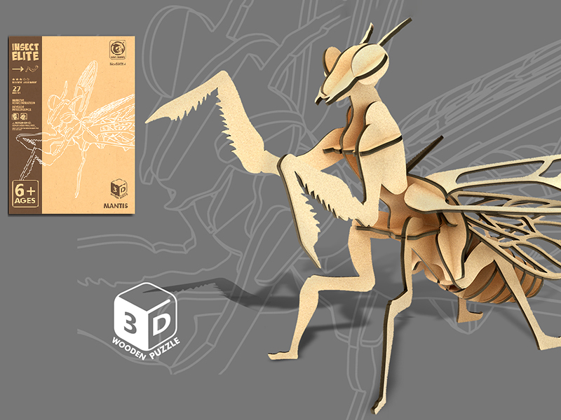 3D Wooden Puzzle - Mantis
