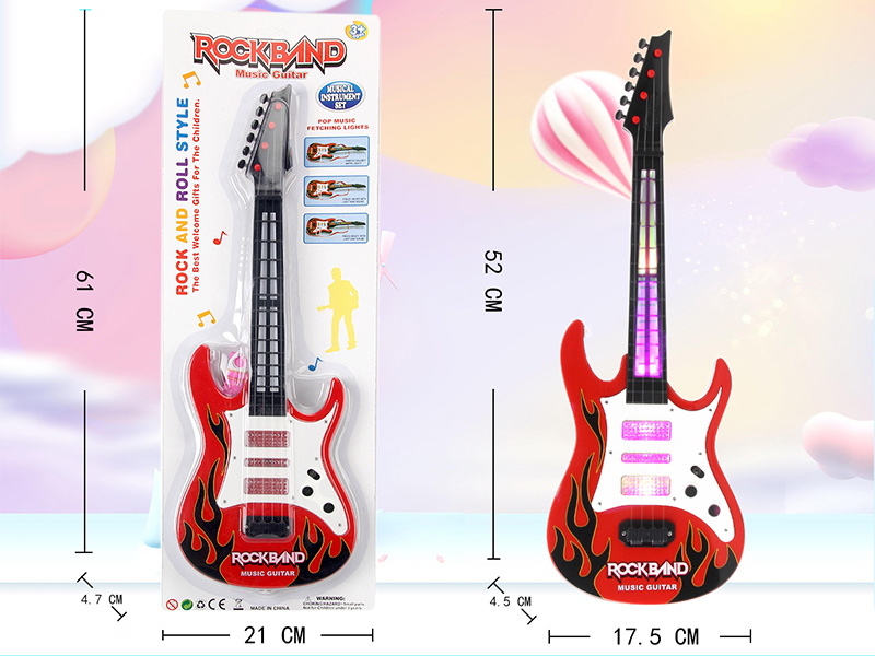 Red Guitar With Light And Music