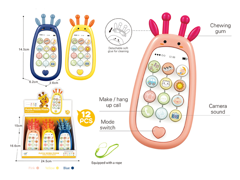 12PCS Cartoon Deer English Puzzle Phone Toy