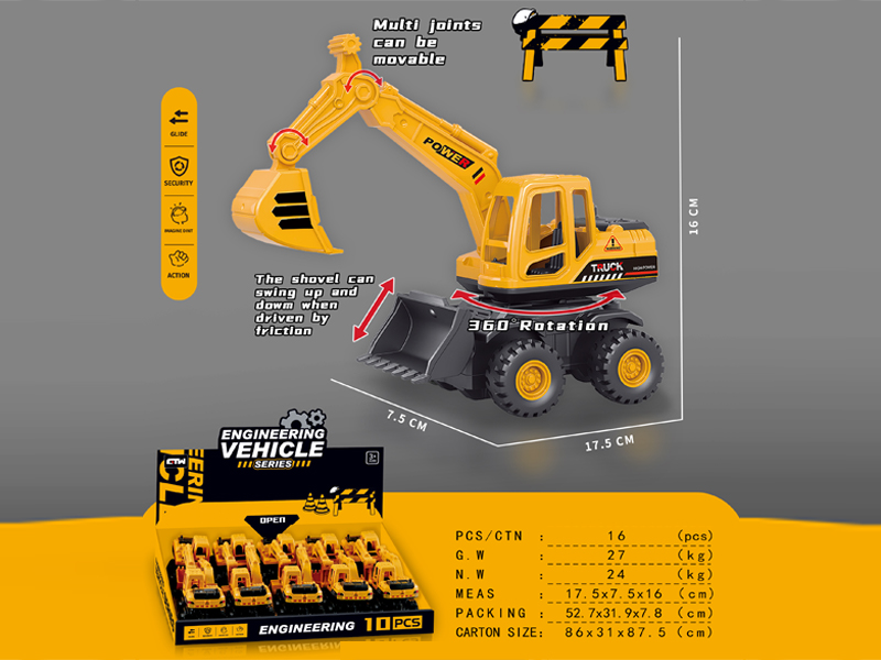 10Pcs Friction Four-Wheel Excavator Engineering Vehicle