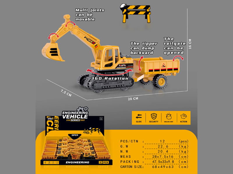 8Pcs Friction Crawler Excavator Transportation Engineering Vehicle