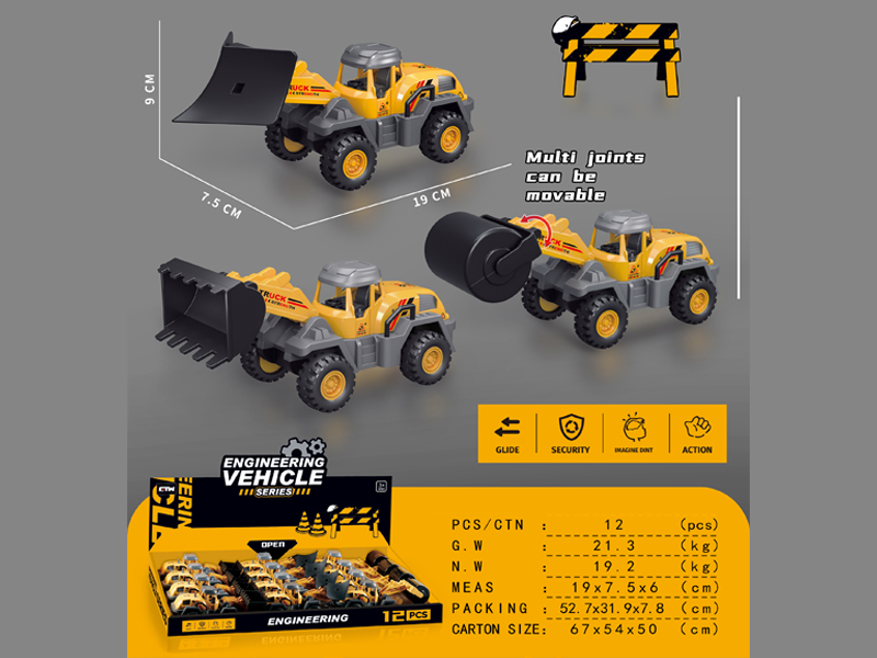 12Pcs Friction Excavator Truck/Bulldozer/Roller Engineering Truck