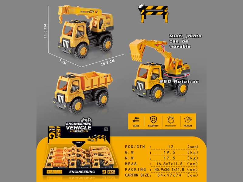 9Pcs Friction Transport Vehicle/Crane/Excavator Engineering Vehicle
