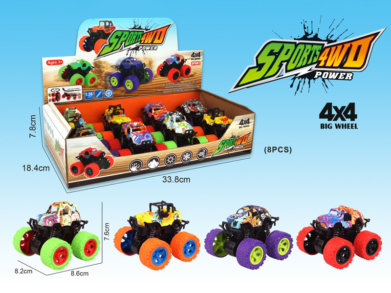 8PCS 4WD Friction Stunt Graffiti Car
