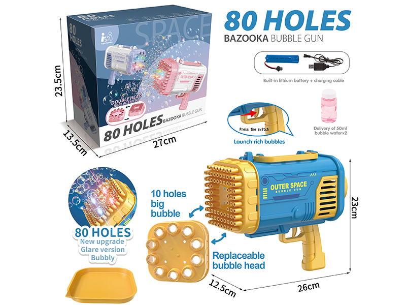 80 Holes Bazoola Bubble Gun + Replaceable Bubble Head