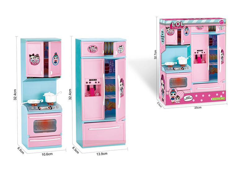 Gas Stove Kitchen Cabinet Set + Refrigerator