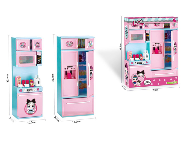 Microwave Oven + Refrigerator Kitchen Cabinet Set