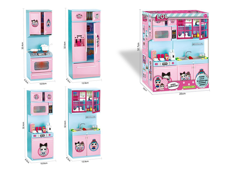 Gas Stove +Refrigerator + Microwave Oven + Kitchen Sink Kitchen Cabinet Set