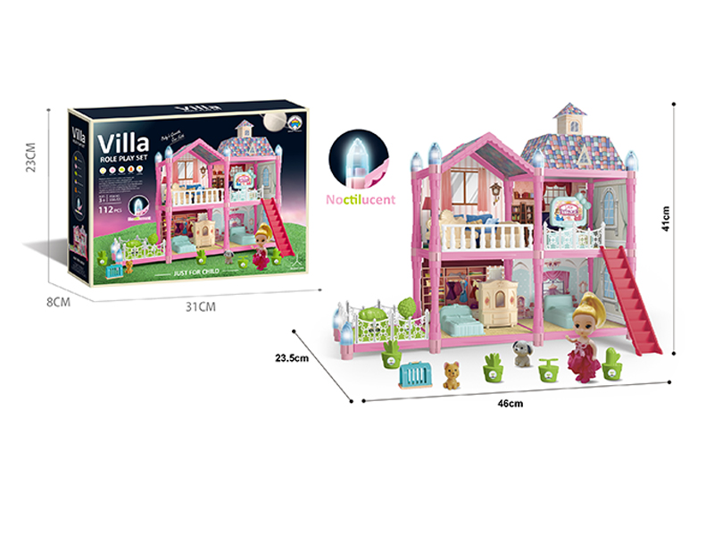 112PCS Luminous DIY Assembled Castle Villa