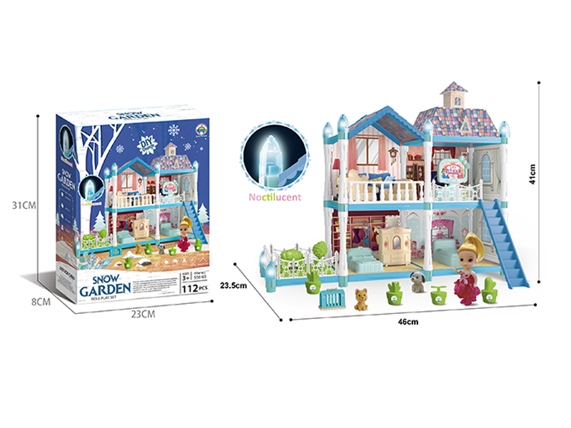 112PCS Luminous DIY Assembled Castle Villa(Ice And Snow Version)