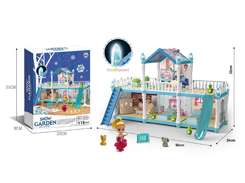 115PCS Luminous DIY Assembled Castle Villa(Ice And Snow Version)