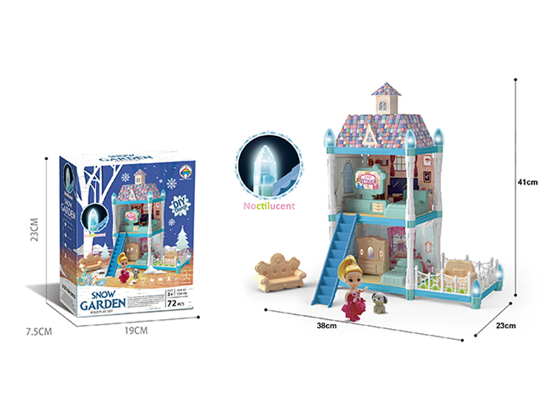 72PCS Luminous DIY Assembled Castle Villa(Ice And Snow Version)