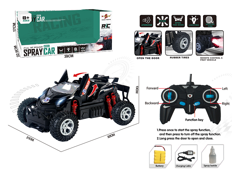 One Button Door Opening High-Speed Spray Remote Control Convertible Car(Police Car)