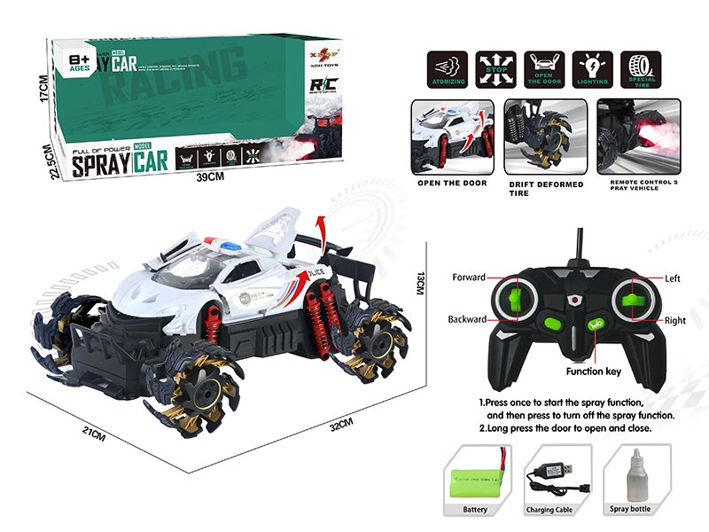 One Button Three Door Opening Spray Remote Control Police Car(Drift Deformed Tire)