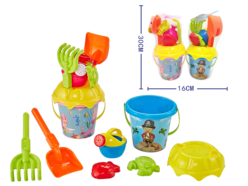 Pirate Mermaid Sand Bucket Set 7pcs (2 Color Mix )
