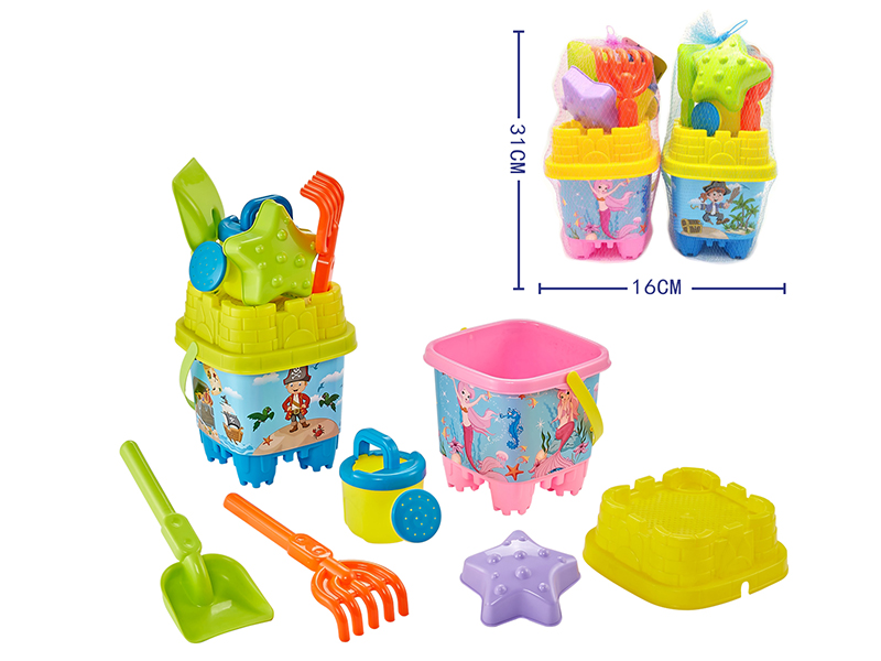 Pirate Mermaid Sand Bucket Set 6pcs (2 Color Mix )