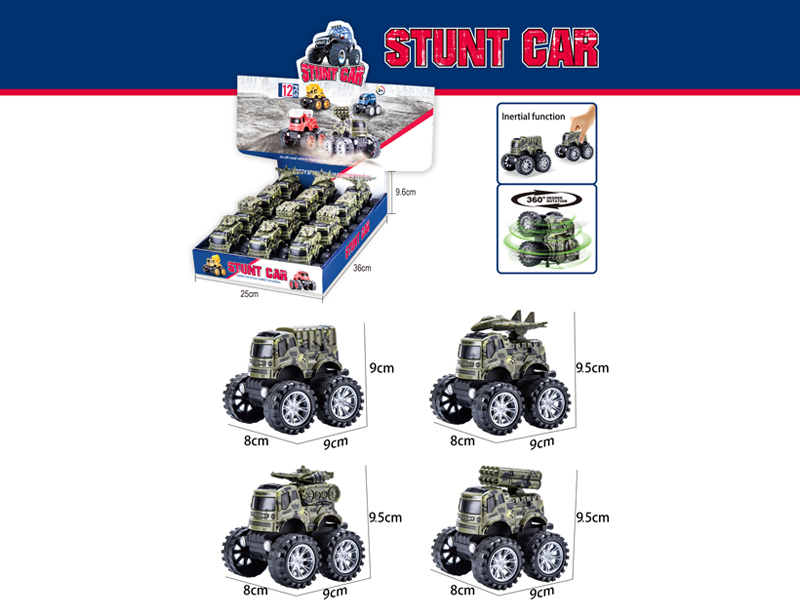 12Pcs Friction Stunt Military Vehicle