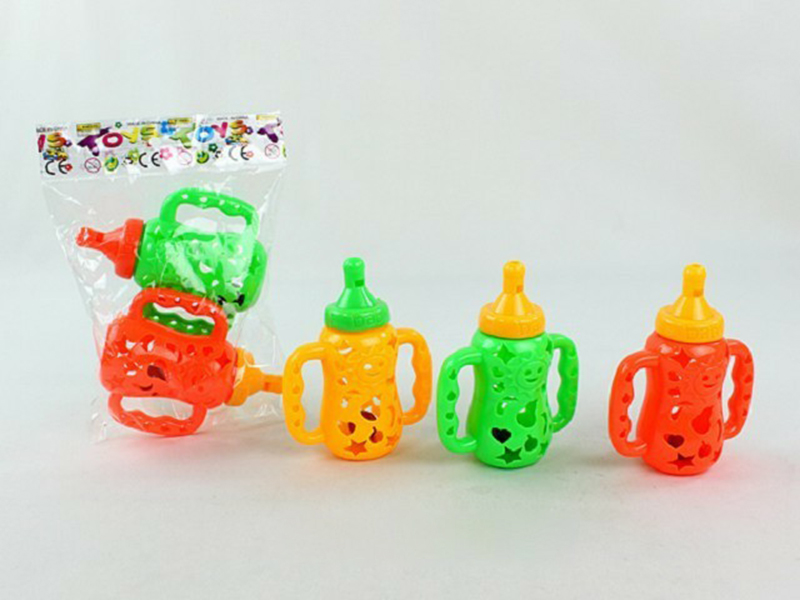 Feeding-Bottle Rattle With Whistle 2PCS(Solid Color )