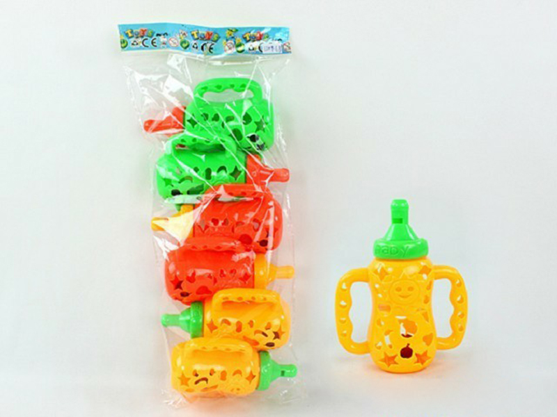 Feeding-Bottle Rattle With Whistle 6PCS(Solid Color )