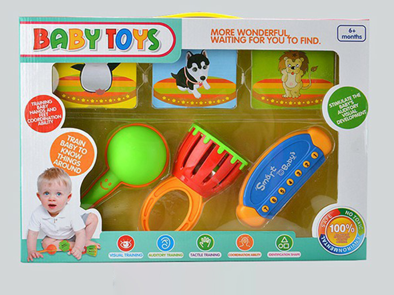 Sand Hammer,Hand Bell,Harmonica + 12pcs Cards