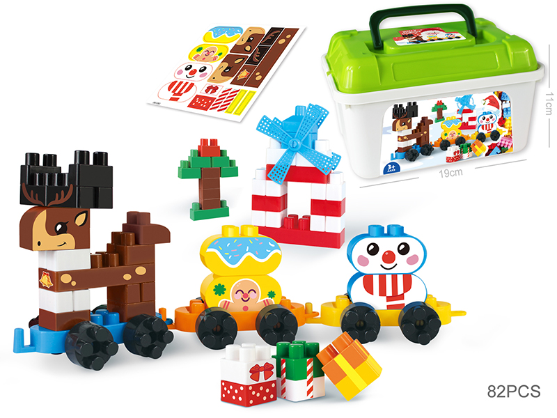 82Pcs Christmas Train Elk Building Blocks