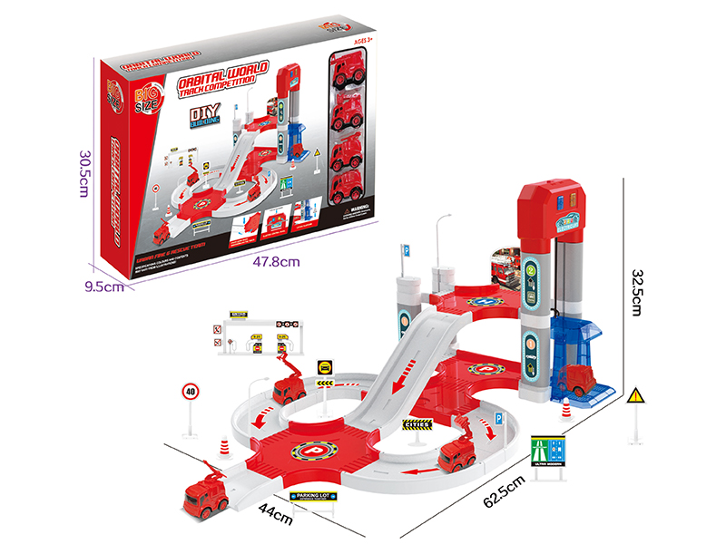 Cartoon Fire Track B/O Lifting Platform Parking Lot