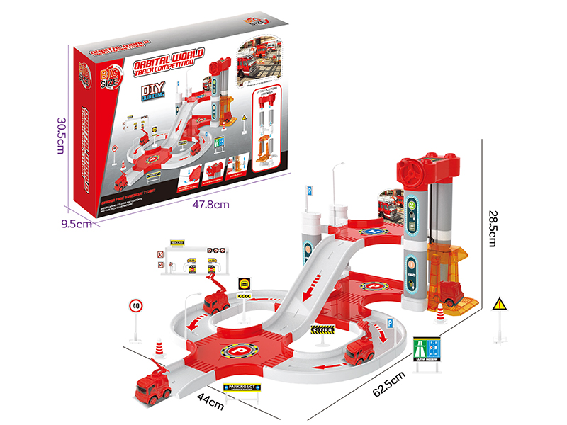 Cartoon Fire Track Manual Lifting Platform Parking Lot