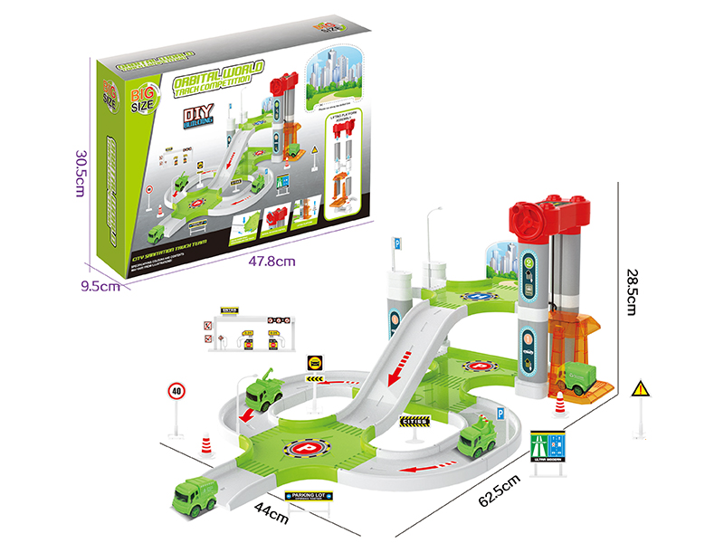 Cartoon Sanitation Track Manual Lifting Platform Parking Lot