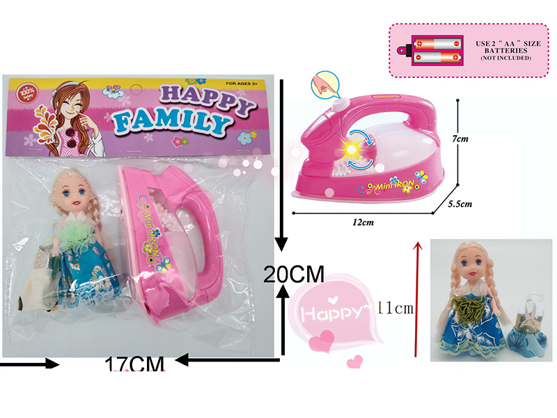 Electric Iron + Doll + Clothes