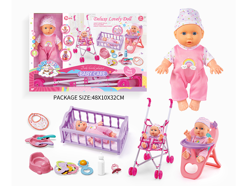 3 In 1 9-Inch Doll  With 4 Sound(Cart, Bed, Dining Chair)