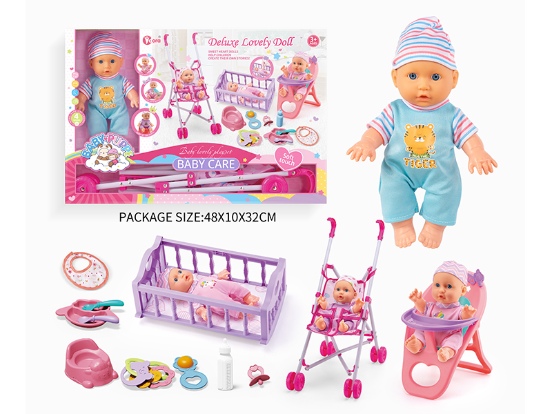 3 In 1 9-Inch Doll  With 4 Sound(Cart, Bed, Dining Chair)