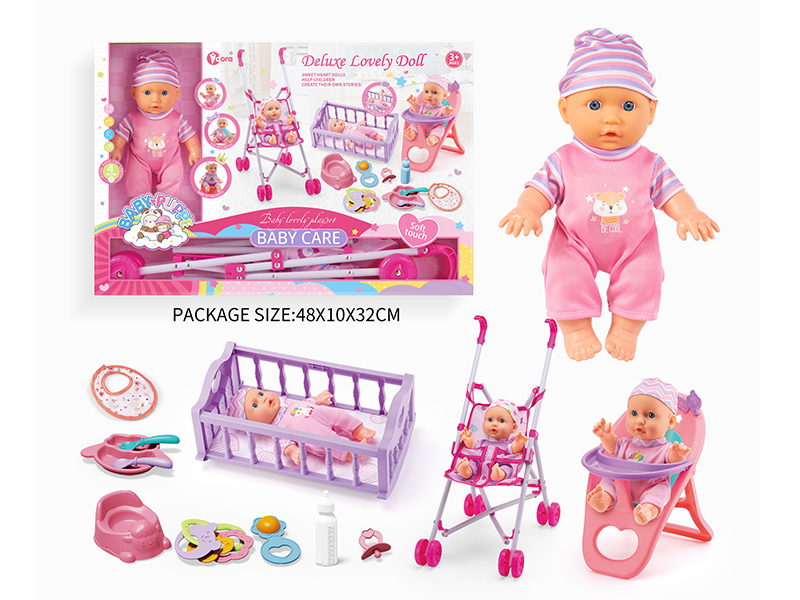 3 In 1 9-Inch Doll  With 4 Sound(Cart, Bed, Dining Chair)