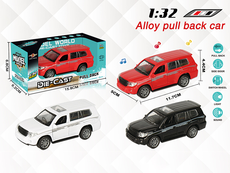 1:32 TOYOTA Land Cruiser Pull Back Alloy Open Door Car With Light And Music