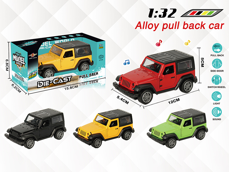 1:32 Wrangler Pull Back Alloy Open Door Car With Light And Music