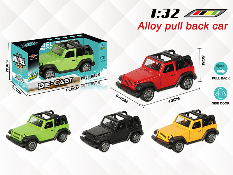 1:32 Wrangler Pull Back Alloy Open Door Convertible Car