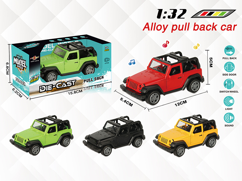 1:32 Wrangler Pull Back Alloy Open Door Convertible Car With Light And Music