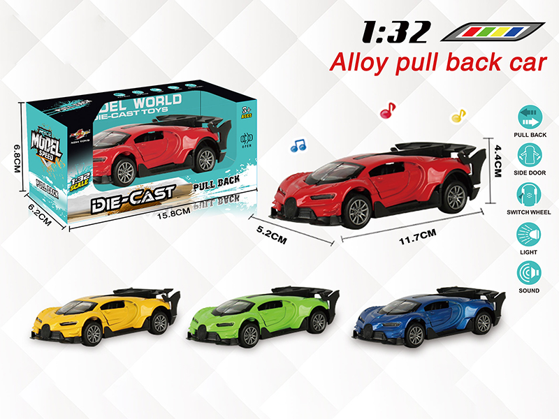 1:32 Bugatti Pull Back Alloy Open Door Car With Light And Music