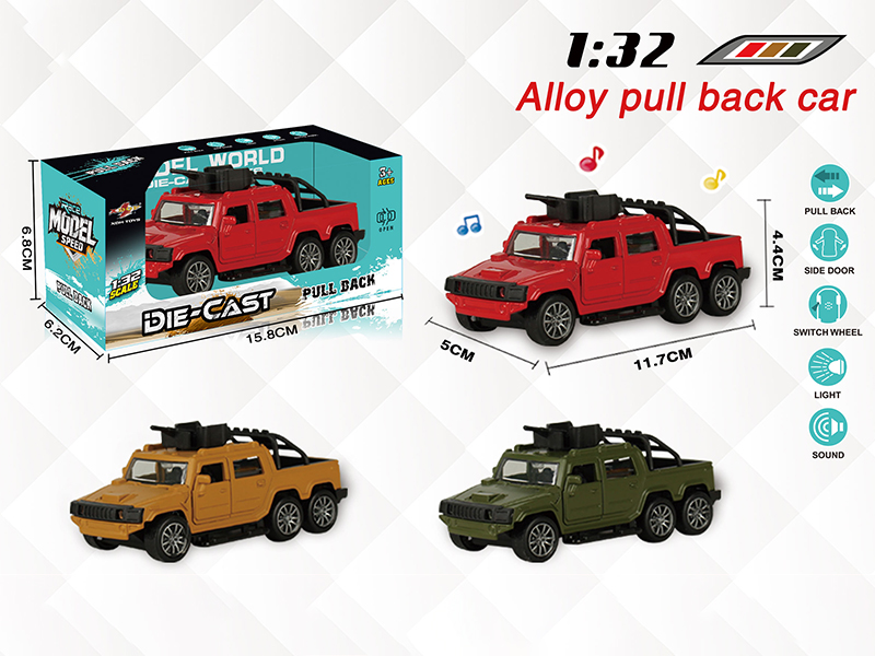 1:32 Hummer Military Truck Pull Back Alloy Open Door Car With Light And Music