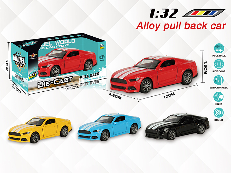 1:32 Mustang Pull Back Alloy Open Door Car With Light And Music